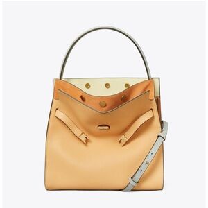 Tory Burch Lee Radziwill Pebbled Double Bag in Pale Peach